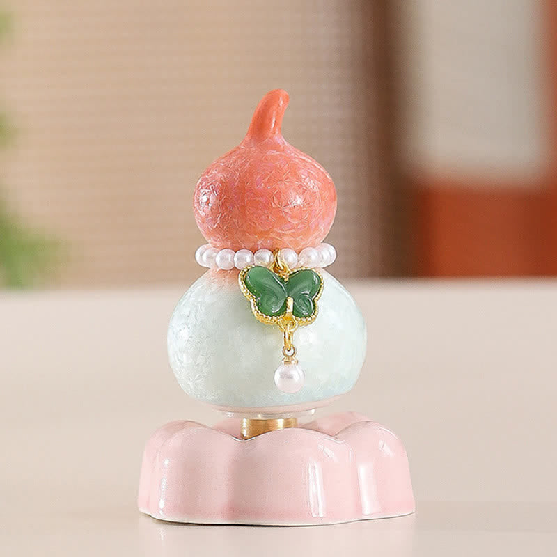 Buddha Stones Ceramic Butterfly Gourd Rotating Mindful Living Decor - Gourd Orange+Dark Green Butterfly+Pink Base - image 15