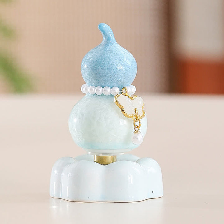Buddha Stones Ceramic Butterfly Gourd Rotating Mindful Living Decor - Gourd Light Blue+White Butterfly+Blue Base - image 19