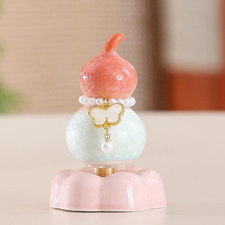 Buddha Stones Ceramic Butterfly Gourd Rotating Mindful Living Decor - Gourd Orange+White Butterfly+Pink Base - image 22