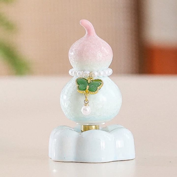 Buddha Stones Ceramic Butterfly Gourd Rotating Mindful Living Decor - Gourd Pink+Dark Green Butterfly+Pink Base - image 16