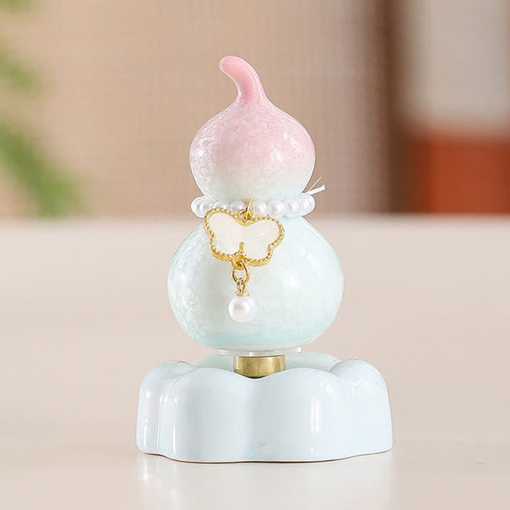 Buddha Stones Ceramic Butterfly Gourd Rotating Mindful Living Decor - Gourd Pink+White Butterfly+Pink Base - image 23