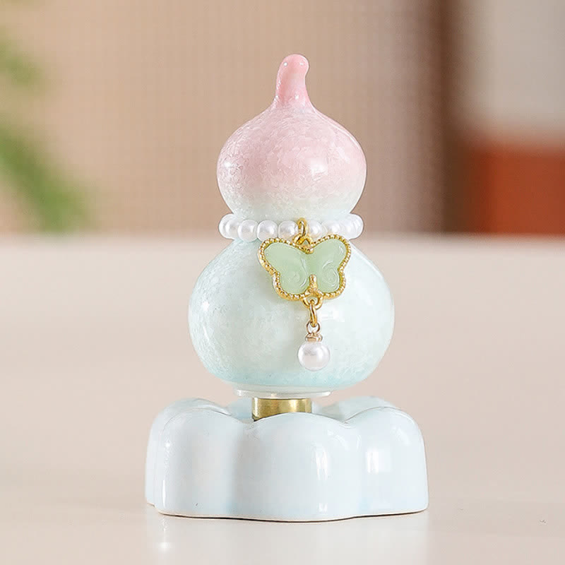 Buddha Stones Ceramic Butterfly Gourd Rotating Mindful Living Decor - Gourd Pink+Light Green Butterfly+Pink Base - image 11
