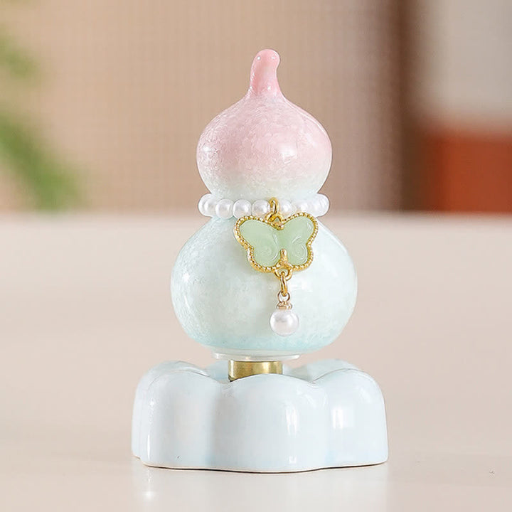 Buddha Stones Ceramic Butterfly Gourd Rotating Mindful Living Decor - Gourd Pink+Light Green Butterfly+Pink Base - image 11
