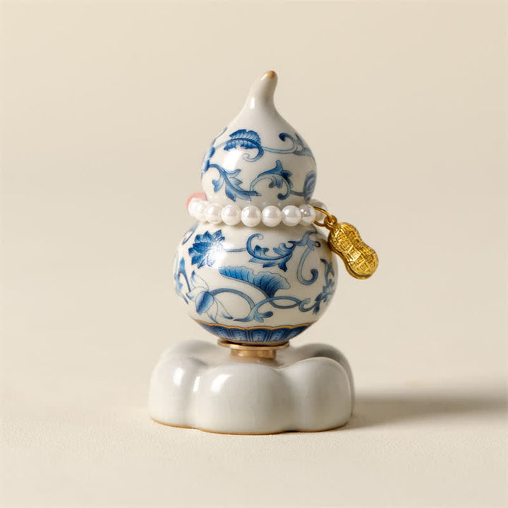 Buddha Stones Blue and White Ceramic Rotating Gourd Lotus Mindful Living Decor - image 2