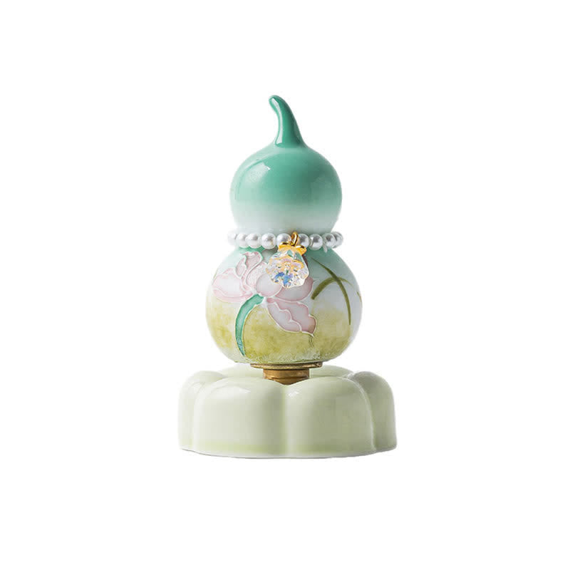 Buddha Stones Hand-Painted Ceramic Green Lotus Gourd Tea Pet Mindful Living Decor - image 9