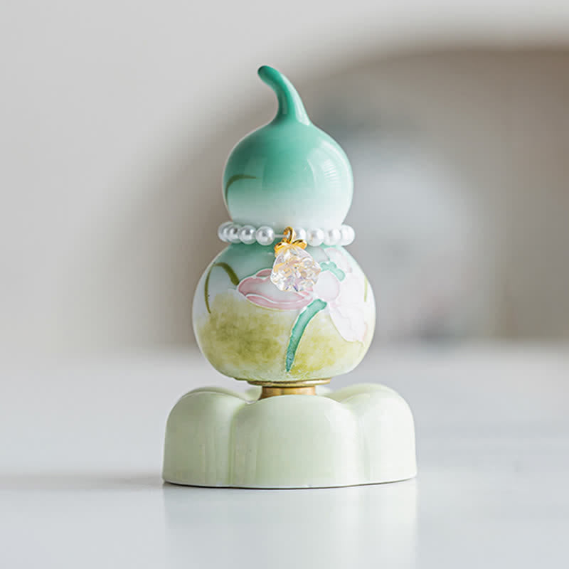 Buddha Stones Hand-Painted Ceramic Green Lotus Gourd Tea Pet Mindful Living Decor - image 1
