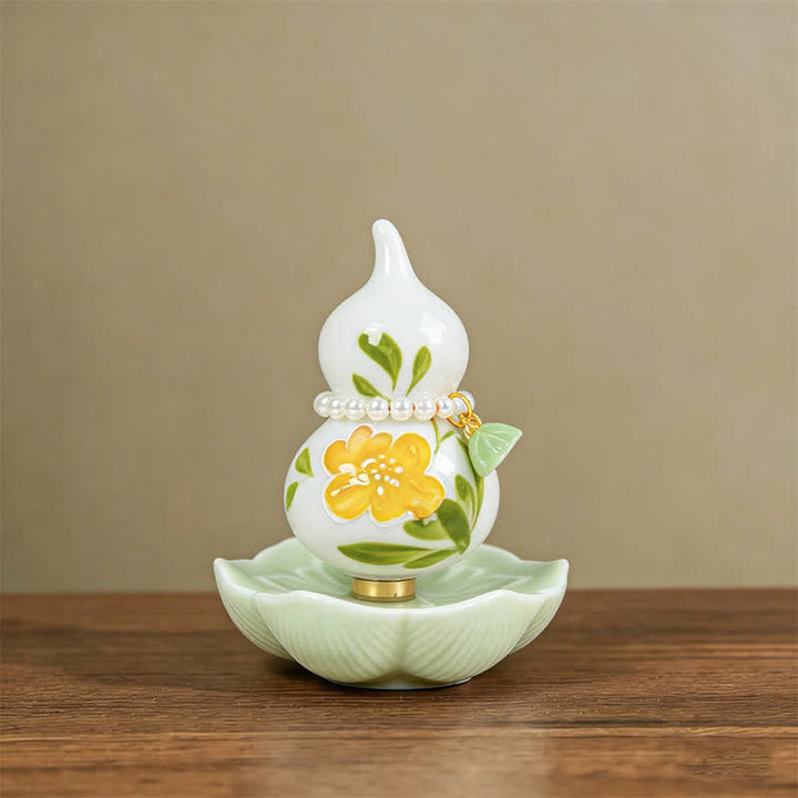Buddha Stones Hand-Painted Ceramic Peony Gourd Prosperity Mindful Living Decor - Golden Tangerine Blessing - Approx. 6*8cm(Random accessory) - image 4