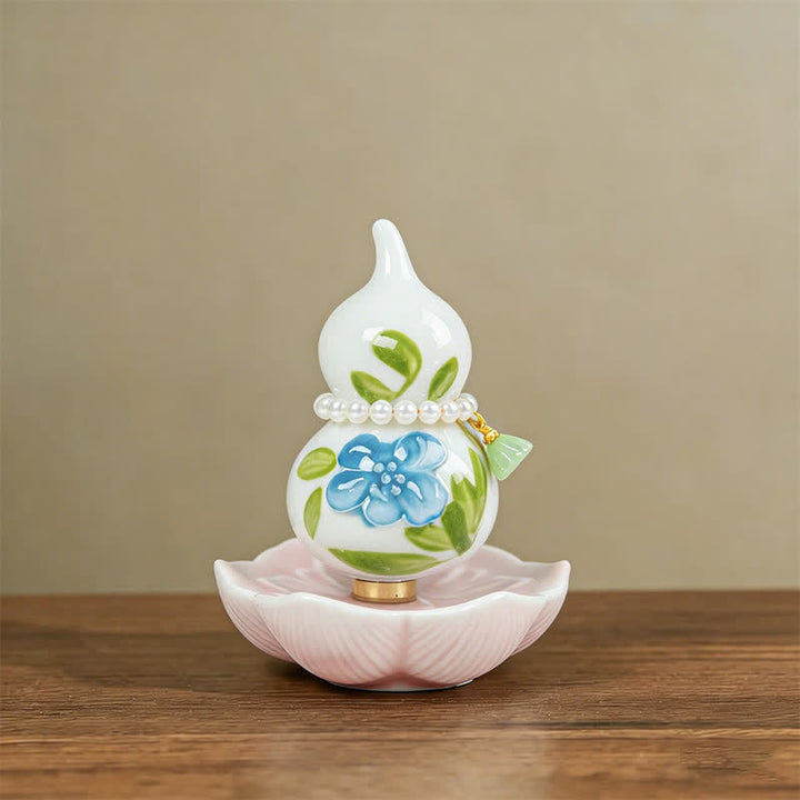 Buddha Stones Hand-Painted Ceramic Peony Gourd Prosperity Mindful Living Decor - Blue Lotus Blessing - Approx. 6*8cm(Random accessory) - image 8