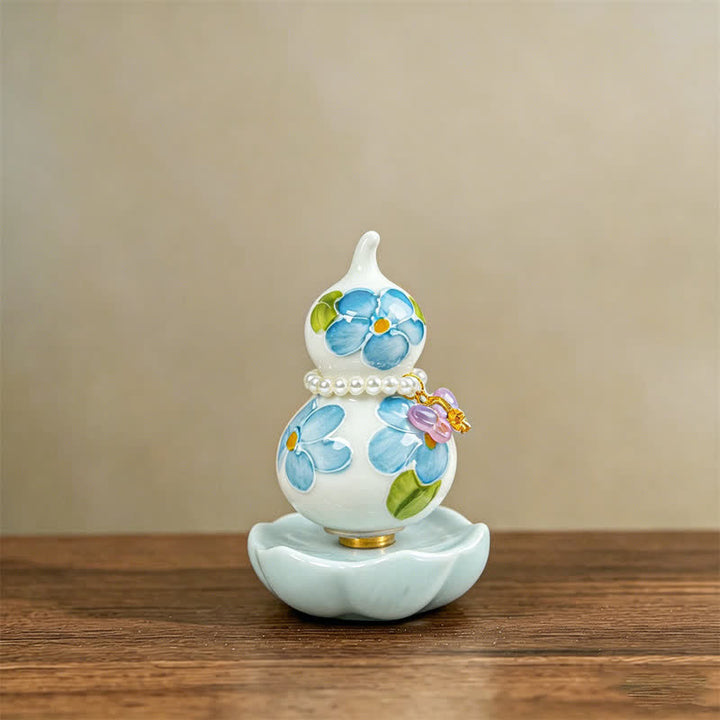Buddha Stones Hand-Painted Ceramic Peony Gourd Prosperity Mindful Living Decor - Blue Violet Blessing - Approx. 6*8cm(Random accessory) - image 10