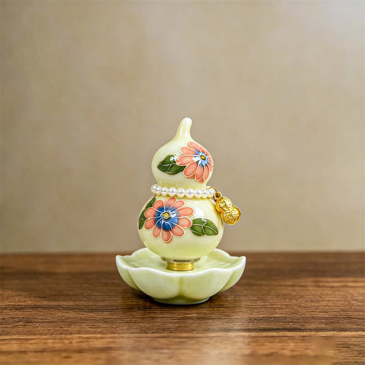Buddha Stones Hand-Painted Ceramic Peony Gourd Prosperity Mindful Living Decor - Pink Charm for Wealth - Approx. 6*8cm(Random accessory) - image 12