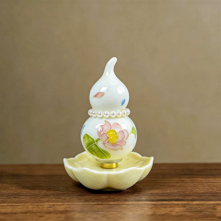 Buddha Stones Hand-Painted Ceramic Peony Gourd Prosperity Mindful Living Decor - Lotus Charm of Good Fortune - Approx. 6*8cm(Random accessory) - image 13