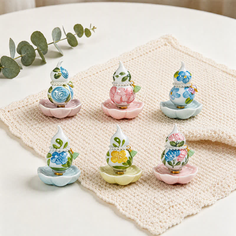 Buddha Stones Hand-Painted Ceramic Peony Gourd Prosperity Mindful Living Decor - image 14