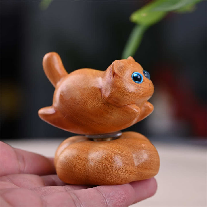 Buddha Stones Sandalwood Rotating Small Cat Tea Pet Meditation Cute Animal Decor - image 5