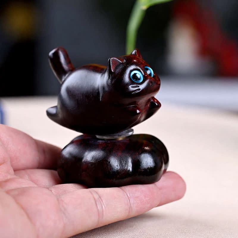 Buddha Stones Sandalwood Rotating Small Cat Tea Pet Meditation Cute Animal Decor - image 6