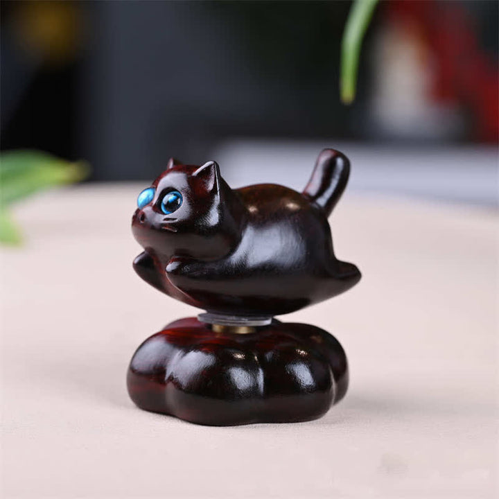Buddha Stones Sandalwood Rotating Small Cat Tea Pet Meditation Cute Animal Decor - image 7