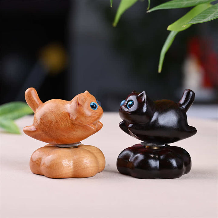 Buddha Stones Sandalwood Rotating Small Cat Tea Pet Meditation Cute Animal Decor - image 11