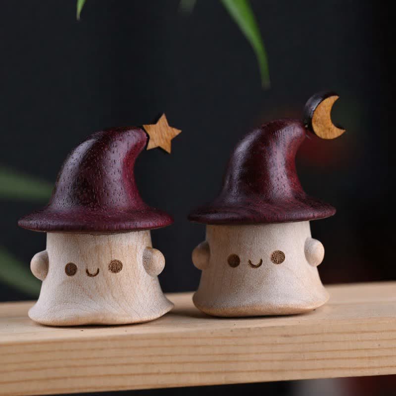 Buddha Stones Maple Wood Hand Carved Elf Figurine Star Moon Cute Animal Decor - image 4