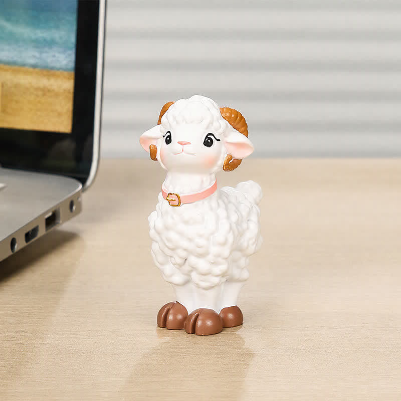 Buddha Stones Resin Peaceful Goat Lamb Good Fortune Cute Animal Decor - Pink Collar Approx. 5.5 cm × 2.5 cm × 7.3 cm - image 1