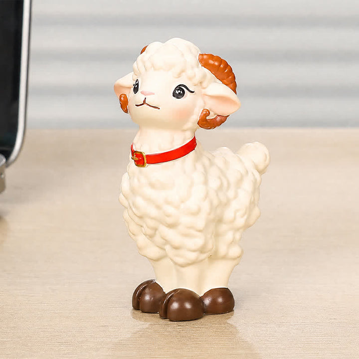 Buddha Stones Resin Peaceful Goat Lamb Good Fortune Cute Animal Decor - Red Collar Approx. 5.5 cm × 2.5 cm × 7.3 cm - image 2