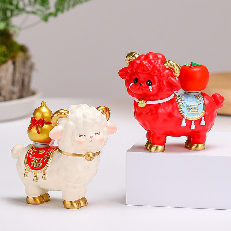 Buddha Stones Resin Lucky Sheep Ingot Gourd Fortune Money Bag Cute Animal Decor - image 0