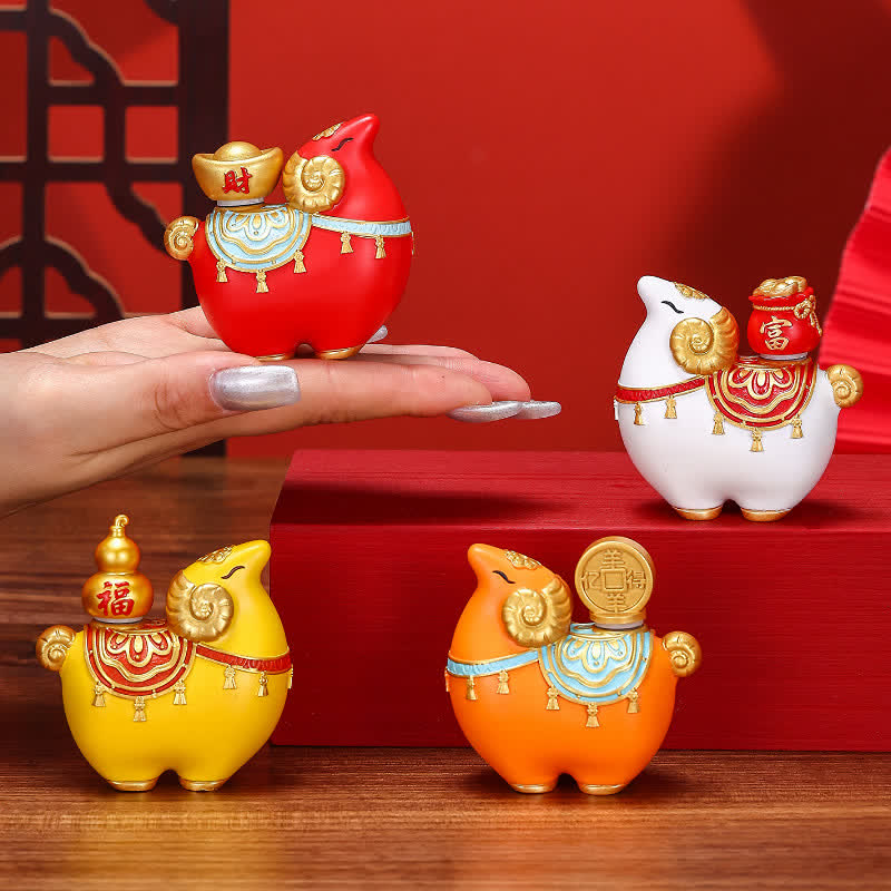 Buddha Stones Resin Chinese Zodiac Goat Sheep Ingot Gourd Copper Coin Fortune Bag Prosperity Figurine Cute Animal Decor - image 0