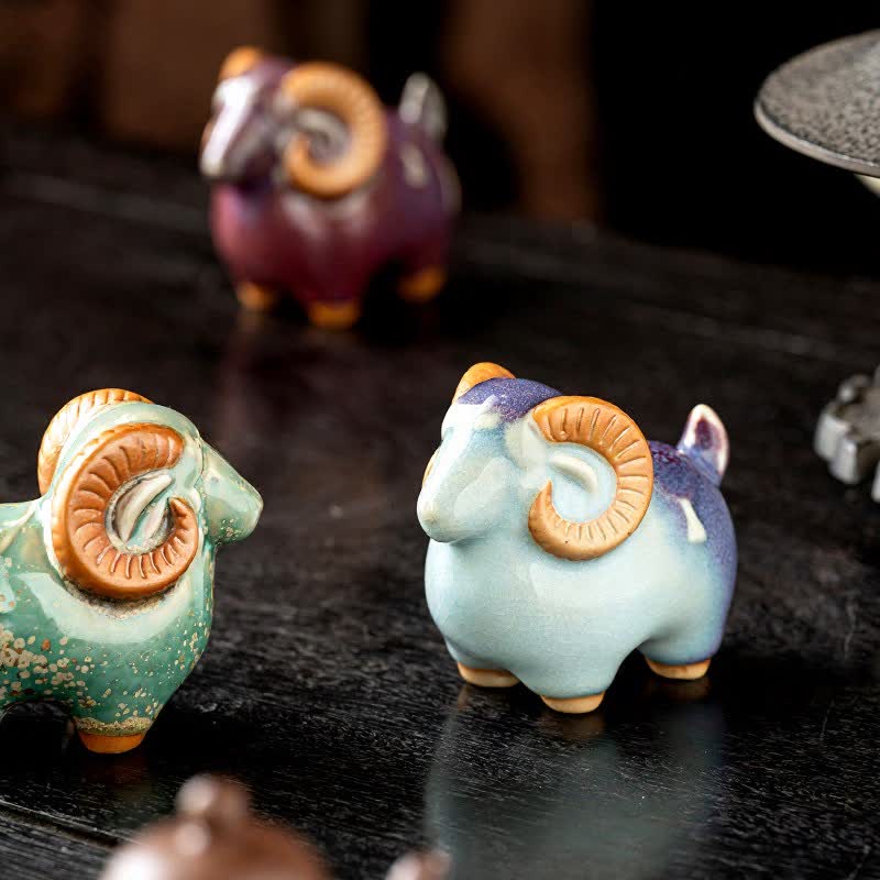 Buddha Stones Ceramic Auspicious Goat Ram Tabletop Cute Animal Decor - image 15