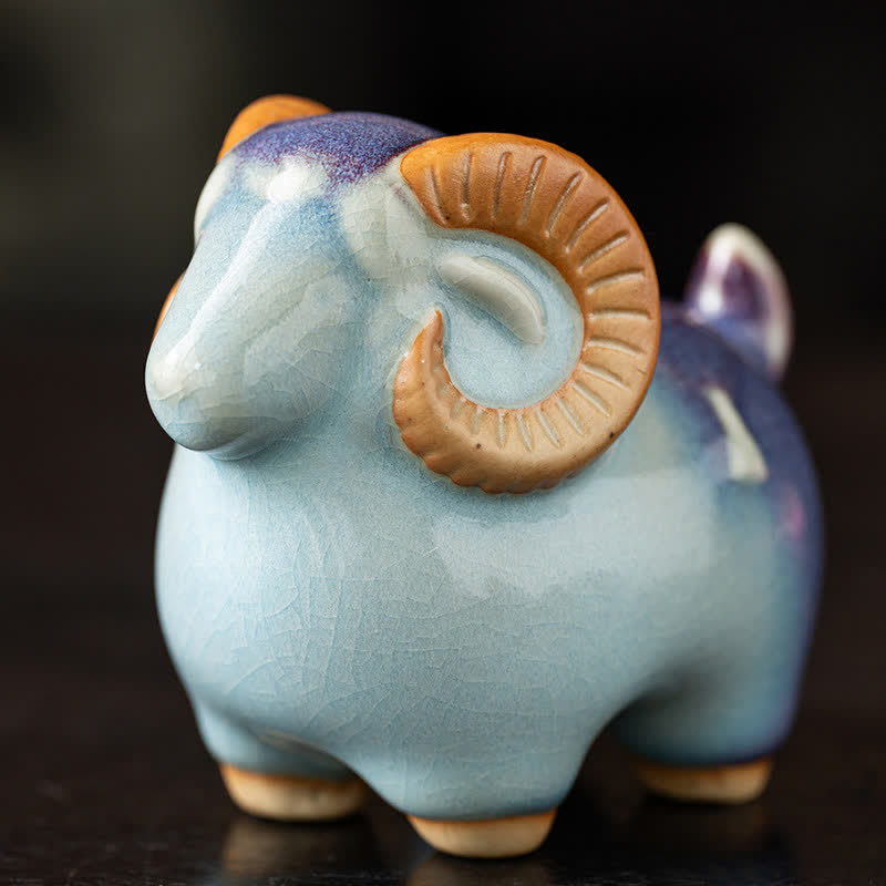 Buddha Stones Ceramic Auspicious Goat Ram Tabletop Cute Animal Decor - image 12