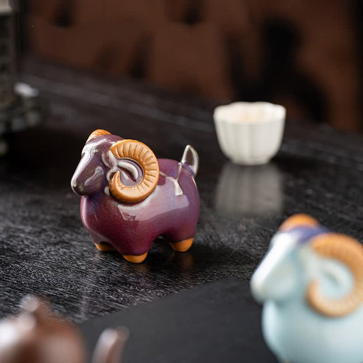Buddha Stones Ceramic Auspicious Goat Ram Tabletop Cute Animal Decor - image 2