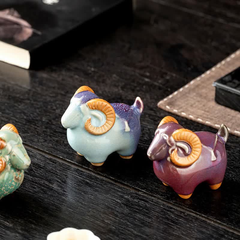 Buddha Stones Ceramic Auspicious Goat Ram Tabletop Cute Animal Decor - image 16