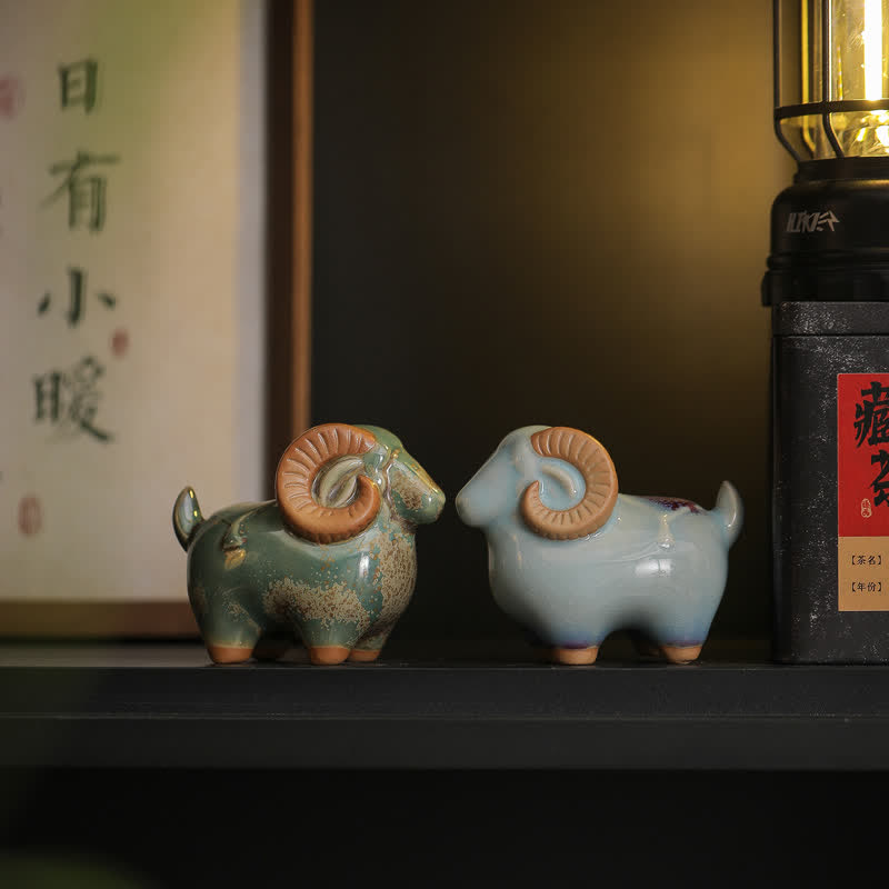 Buddha Stones Ceramic Auspicious Goat Ram Tabletop Cute Animal Decor - image 19