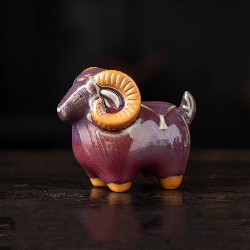 Buddha Stones Ceramic Auspicious Goat Ram Tabletop Cute Animal Decor - Purple Approx. 10.0 cm × 5.6 cm × 8.2 cm - image 1