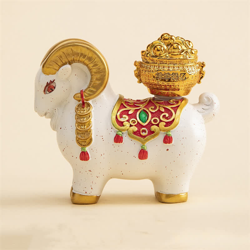 Buddha Stones Resin Zodiac Goat Sheep With Fortune Bag For Luck Cute Animal Decor - Prosperity Sheep - White - image 11