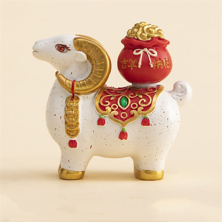 Buddha Stones Resin Zodiac Goat Sheep With Fortune Bag For Luck Cute Animal Decor - Auspicious Sheep - White - image 13