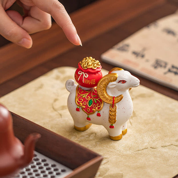 Buddha Stones Resin Zodiac Goat Sheep With Fortune Bag For Luck Cute Animal Decor - image 14