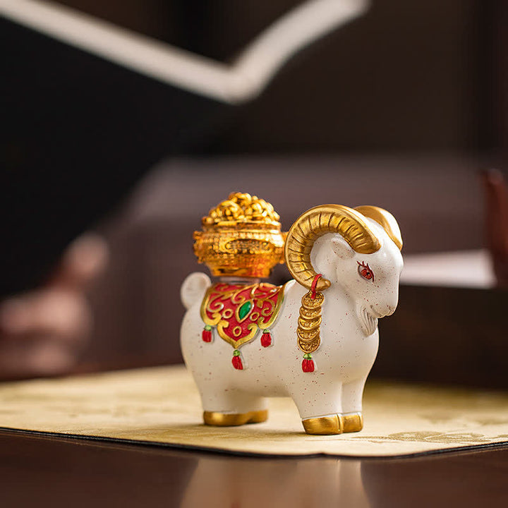 Buddha Stones Resin Zodiac Goat Sheep With Fortune Bag For Luck Cute Animal Decor - image 12