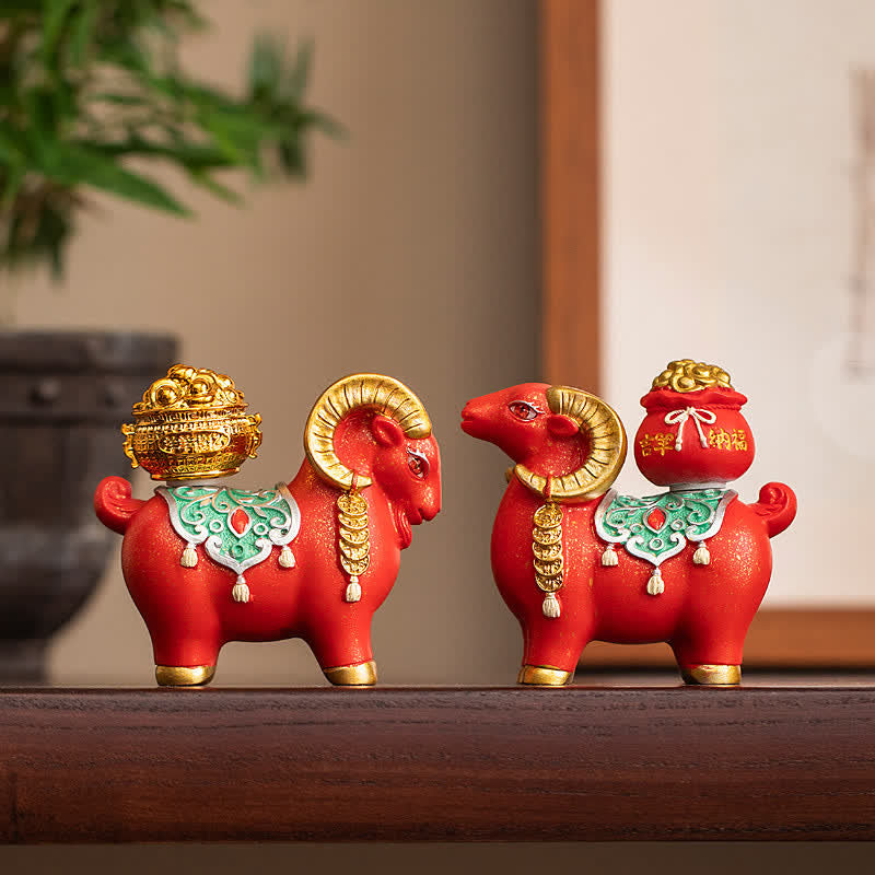 Buddha Stones Resin Zodiac Goat Sheep With Fortune Bag For Luck Cute Animal Decor - image 0