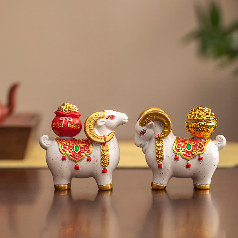Buddha Stones Resin Zodiac Goat Sheep With Fortune Bag For Luck Cute Animal Decor - image 16