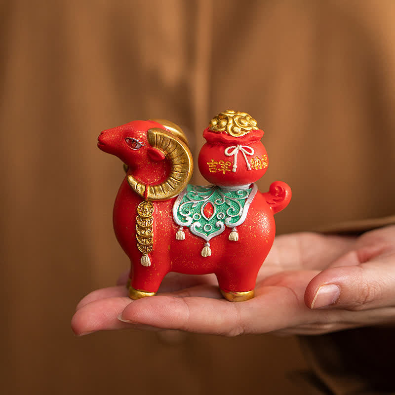Buddha Stones Resin Zodiac Goat Sheep With Fortune Bag For Luck Cute Animal Decor - image 5