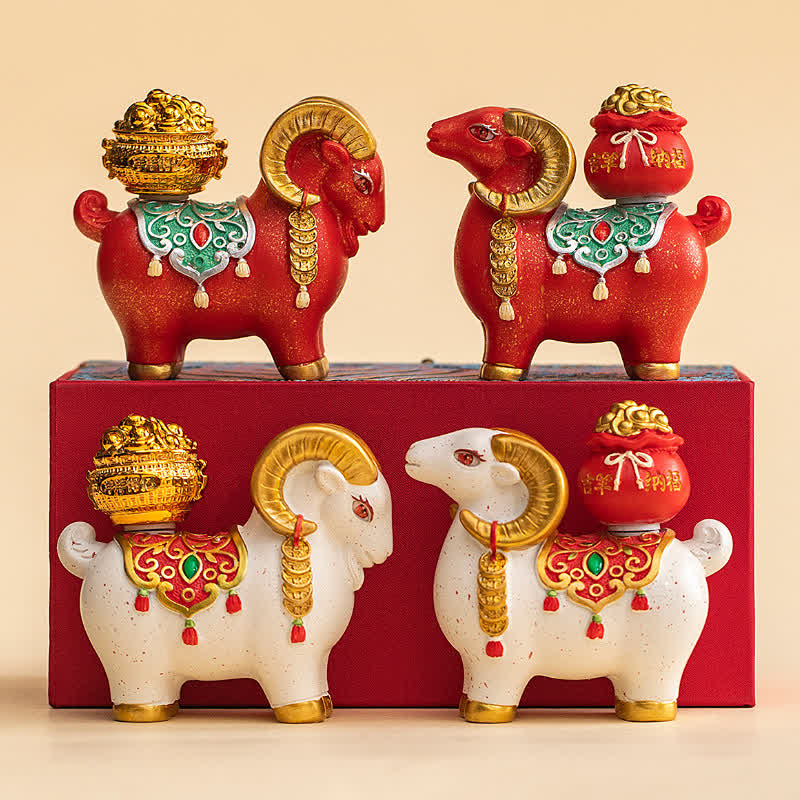 Buddha Stones Resin Zodiac Goat Sheep With Fortune Bag For Luck Cute Animal Decor - image 18