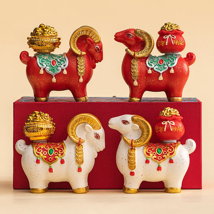 Buddha Stones Resin Zodiac Goat Sheep With Fortune Bag For Luck Cute Animal Decor - image 18