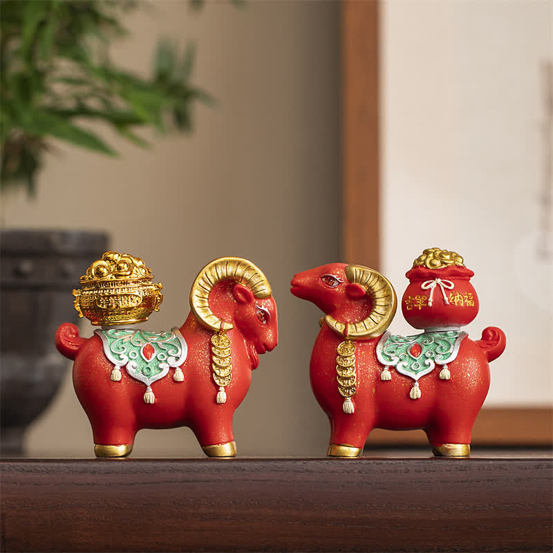 Buddha Stones Resin Zodiac Goat Sheep With Fortune Bag For Luck Cute Animal Decor - image 9