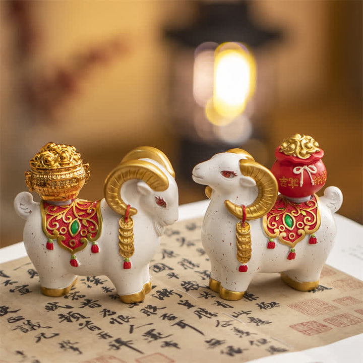 Buddha Stones Resin Zodiac Goat Sheep With Fortune Bag For Luck Cute Animal Decor - image 17