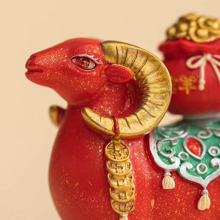 Buddha Stones Resin Zodiac Goat Sheep With Fortune Bag For Luck Cute Animal Decor - image 6