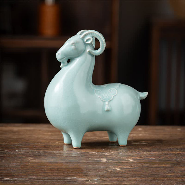Buddha Stones Ceramic Goat Bring Prosperity Cute Animal Decor - Blue- Large Sheep Approx. 18.5cm*9.2cm*20cm - image 9