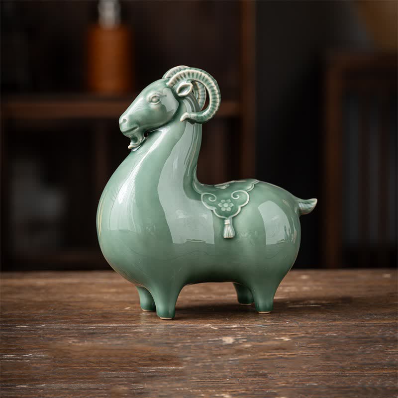 Buddha Stones Ceramic Goat Bring Prosperity Cute Animal Decor - Green- Large Sheep Approx. 18.5cm*9.2cm*20cm - image 17
