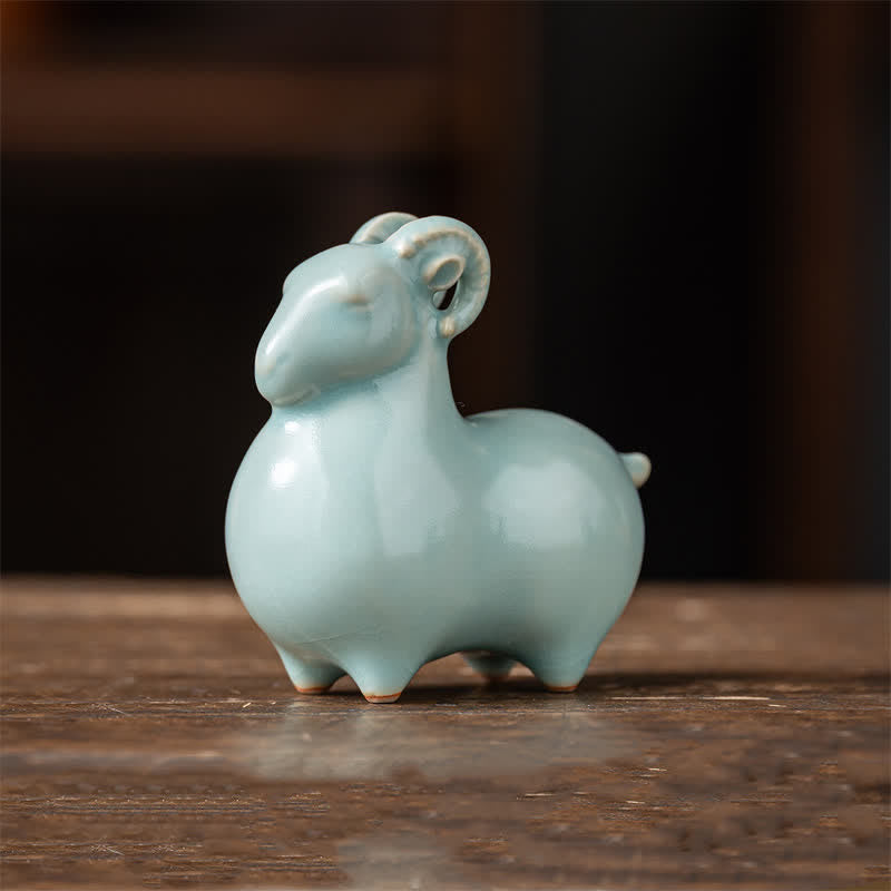 Buddha Stones Ceramic Goat Bring Prosperity Cute Animal Decor - Blue- Small Sheep Approx. 8.2cm*4.8cm*8.3cm - image 1