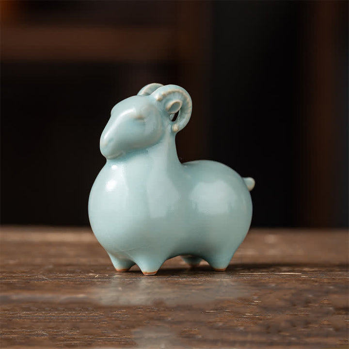 Buddha Stones Ceramic Goat Bring Prosperity Cute Animal Decor - Blue- Small Sheep Approx. 8.2cm*4.8cm*8.3cm - image 1