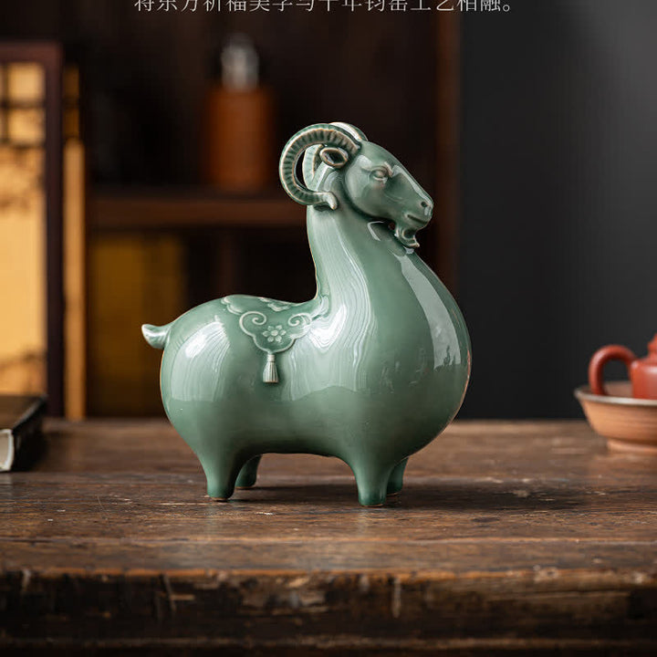 Buddha Stones Ceramic Goat Bring Prosperity Cute Animal Decor - image 18