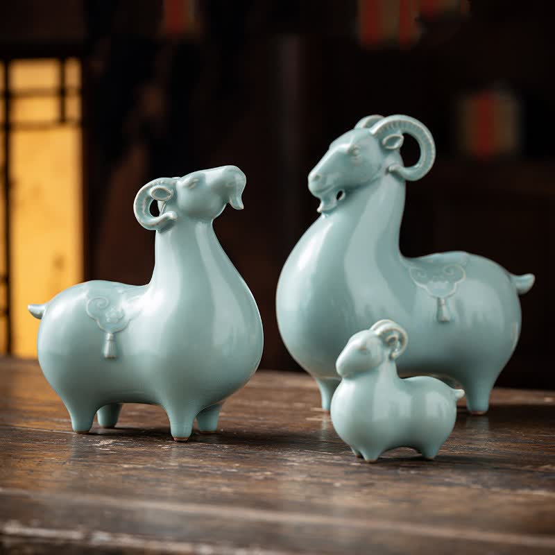 Buddha Stones Ceramic Goat Bring Prosperity Cute Animal Decor - image 10
