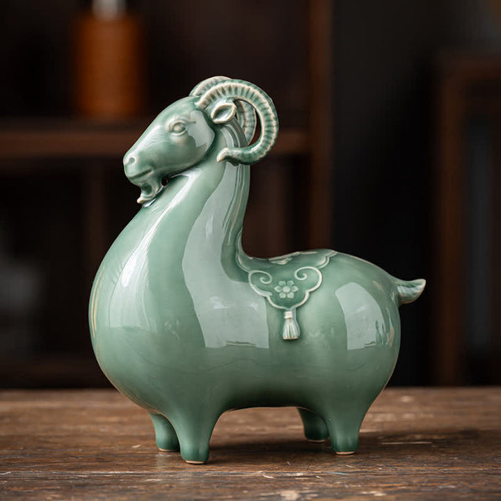 Buddha Stones Ceramic Goat Bring Prosperity Cute Animal Decor - image 20
